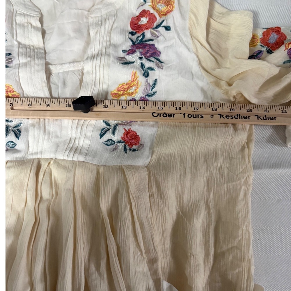 Free People Cream Embroidered Boho Tunic Dress Floral Babydoll Long Sleeve M - Picture 10 of 11